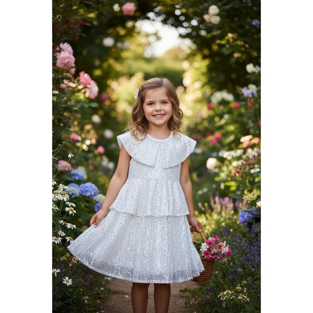 New Easter Girls Sequin Dress Party  Fairy‎ White Silver 5 6 Wulful Princess NWT